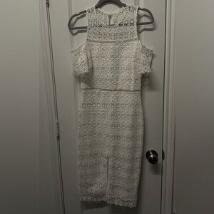 Elegant White Lace Cold Shoulder Dress